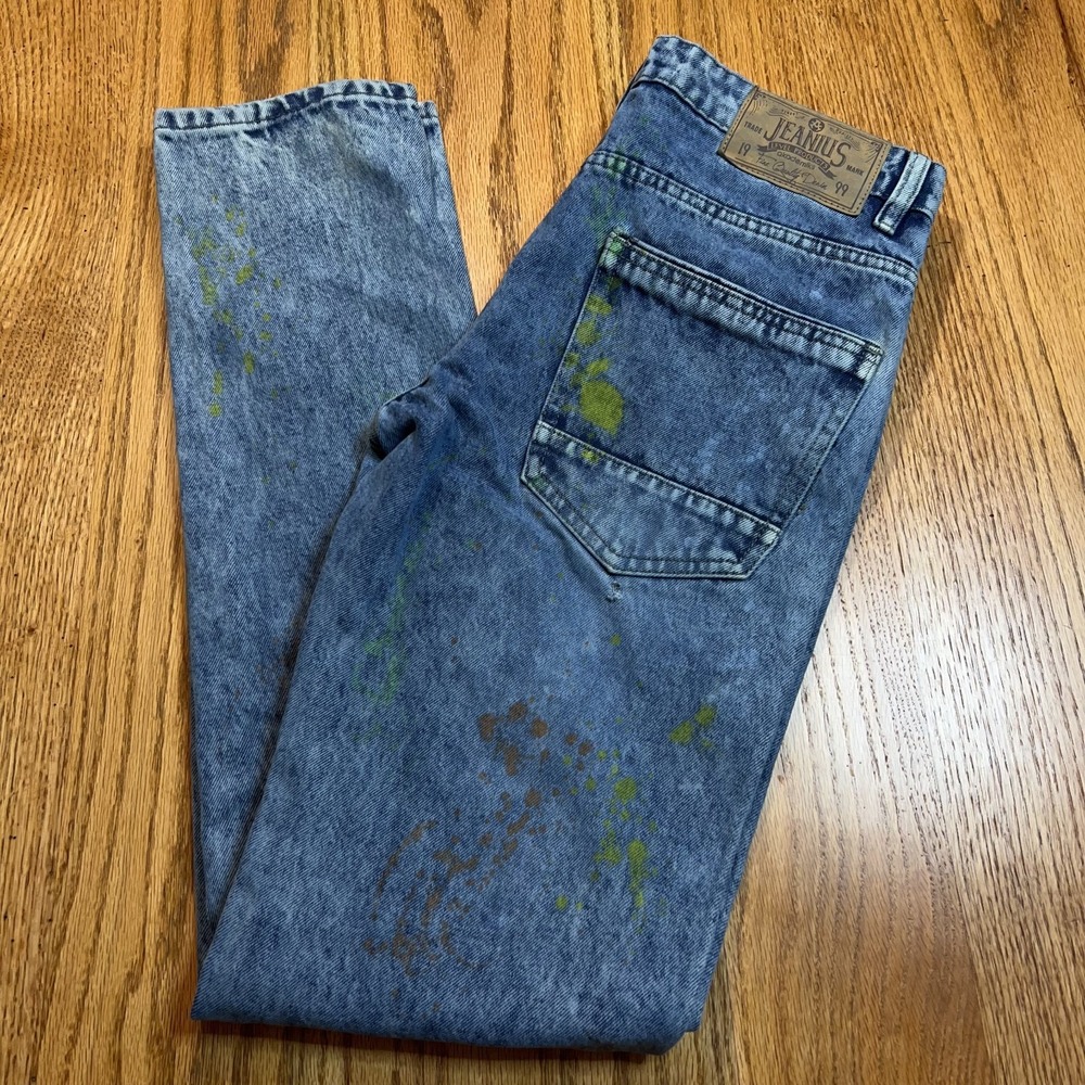 Akademiks Jeanius Distressed Paint Splatter Men's 30X32 Denim Jeans Straight Leg